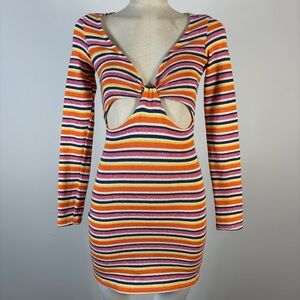 ❤️Pacific Republic Y2K Multi Color Striped Ribbed Mini Dress M